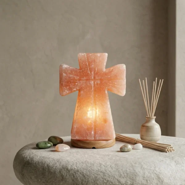 Cross Shaped Himalayan Salt Lamp – Natural  Hand-Carved Pink Salt Lamp